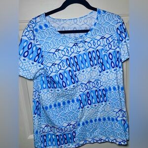 Kim Rogers Short Sleeve Blue White Summer Top M‎